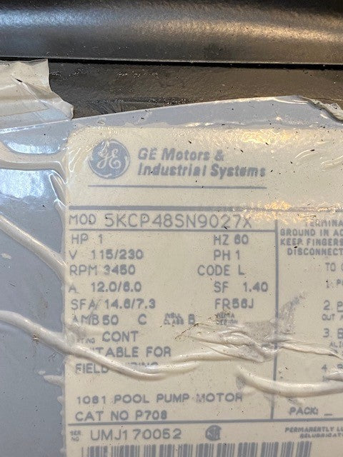GE Motor Model 5KCP48SN9027X | P708 | 115/230 Volts 3450 RPM