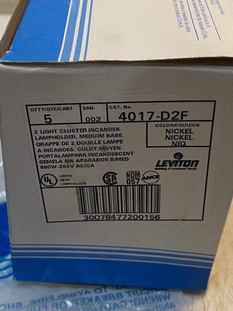 Box of 5 Leviton 4017-D2F 2-Light Cluster Lampholders Medium Base 002-4017