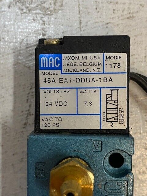 MAC Solenoid Valve 45A-EA1-DDDA-1BA, 24VDC, 7.3W, 120Psi