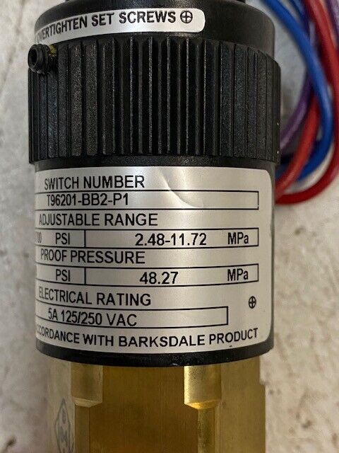 Barksdale Pressure Vacuum Switch T96201-BB2-P1 360-1700 Psi 5A 125/250 VAC