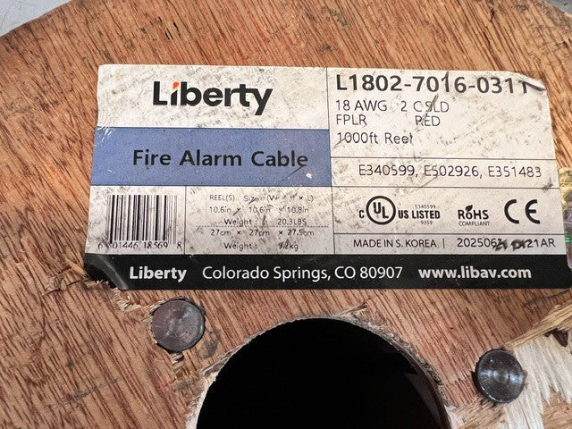 Liberty Fire Alarm Cable 1000ft Spool 2-Conductor 18AWG L1802-7016-0311