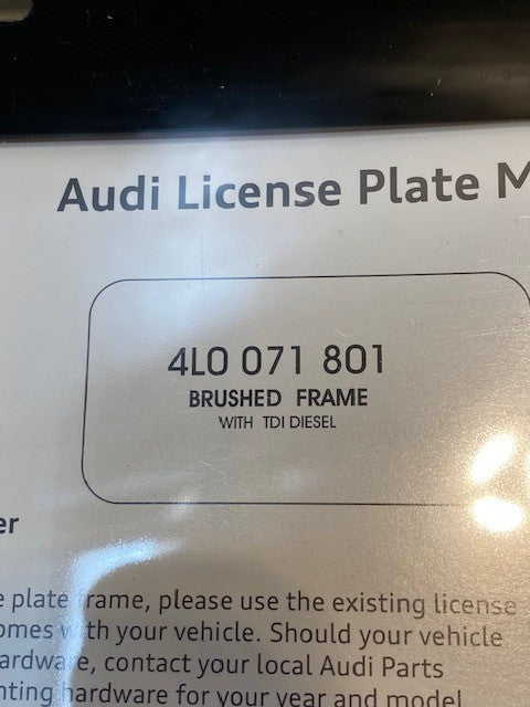 Audi TDI Diesel License Plate Frame 4-Hole Brushed Stainless Steel 4L0071801