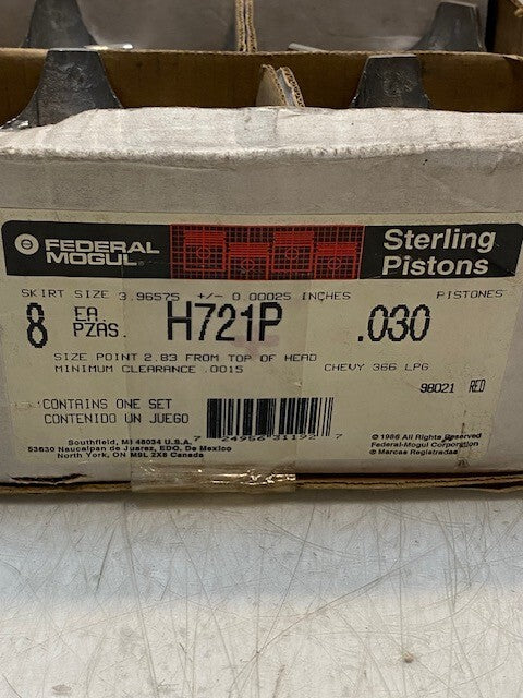 Federal Mogul Sterling Pistons H721P Set of 8 | 3-7/8" Dia. 17mm Pin Hole