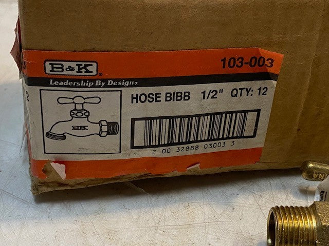 12 Quantity of B&K 103-003 Brass Hose Bibb Valves 1/2" MPT (12 Quantity)