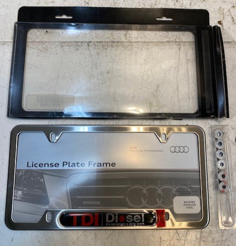 Audi TDI Diesel License Plate Frame 4-Hole Brushed Stainless Steel 4L0071801