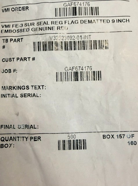 VMI FE3 Seal Reg Dematted 9 Inch Embossed Red Tags Bag Of 500 | V32523092-01-INT