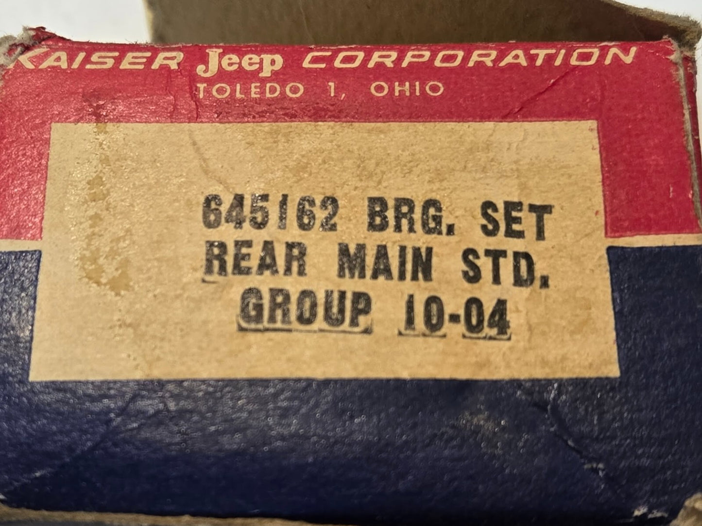 Kaiser Jeep Rear Main Bearing Set 645162 | Group 10-04 | for 4-134 Engines