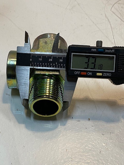 Hydraulic Tee 16 Fitting 33mm Male to 29mm Female 3-1/2" L 2-1/2" W