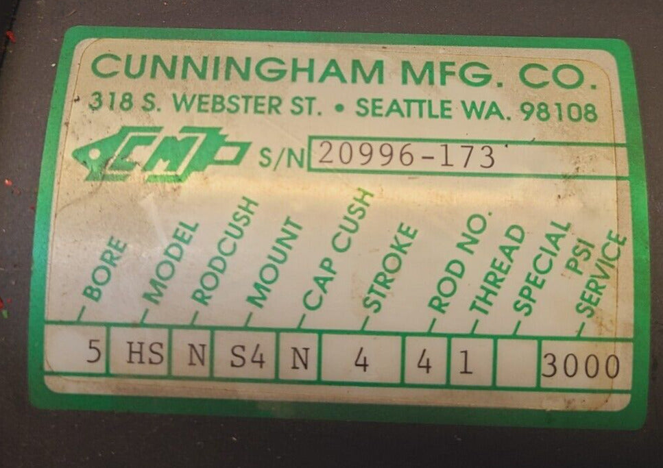 Cunningham Hydraulic Cylinder Model HS | S/N 20996-173 | AH1 PU1116