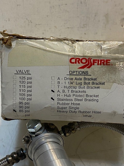 Crossfire Dual Tire Pressure Equalization A Bracket 85 PSI Stainless Steel Braid