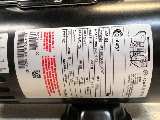 Century Electric Pump Motor Model K48L2A1A1 | SDS1102 | 3450 RPM 1HP Rated