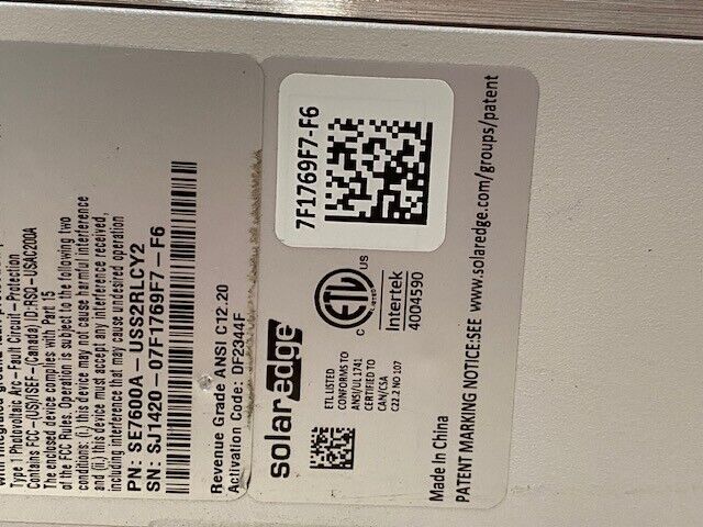 Solaredge SE7600A-USS2RLCY2 StorEdge Inverter BCU-1PH-USS | SJ1420-07F1769F7-F6