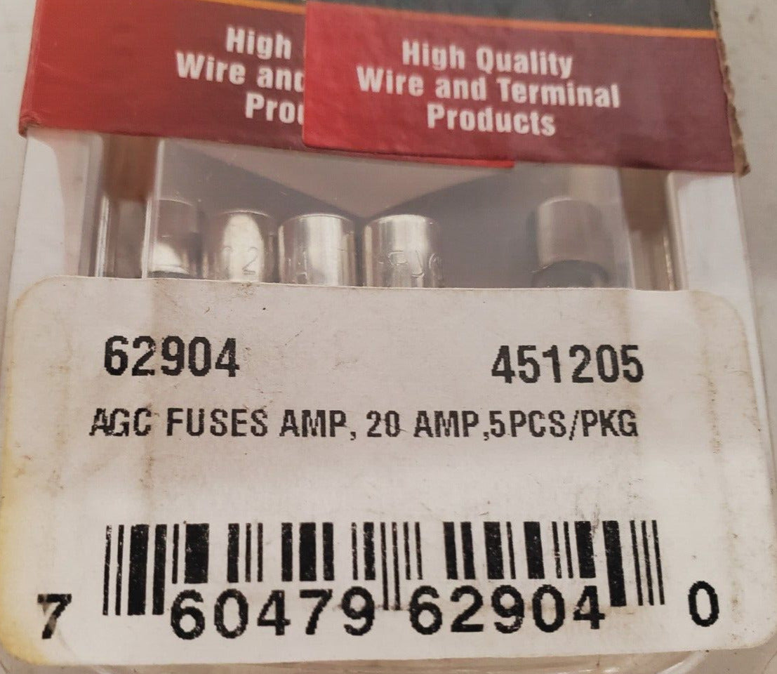 20 Qty. of Grand General AGC Glass Fuses 20Amp 62904  | 451205 (20 Qty)