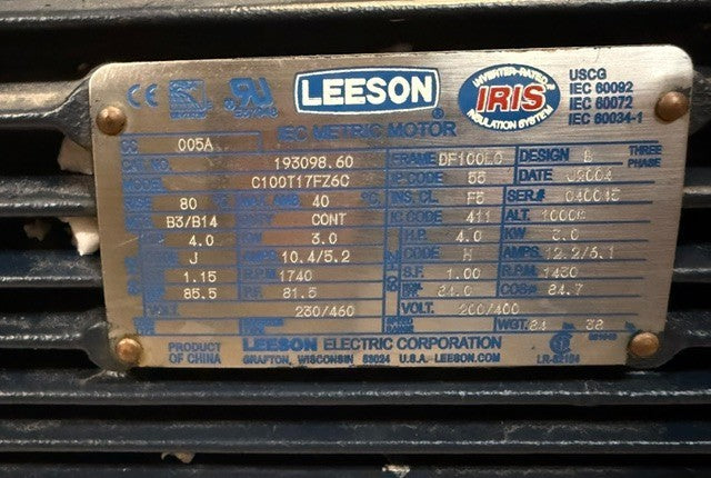 Leeson IRIS IEC Electric Motor C100T17FZ1C Industrial Phase 3 Motor Replacement