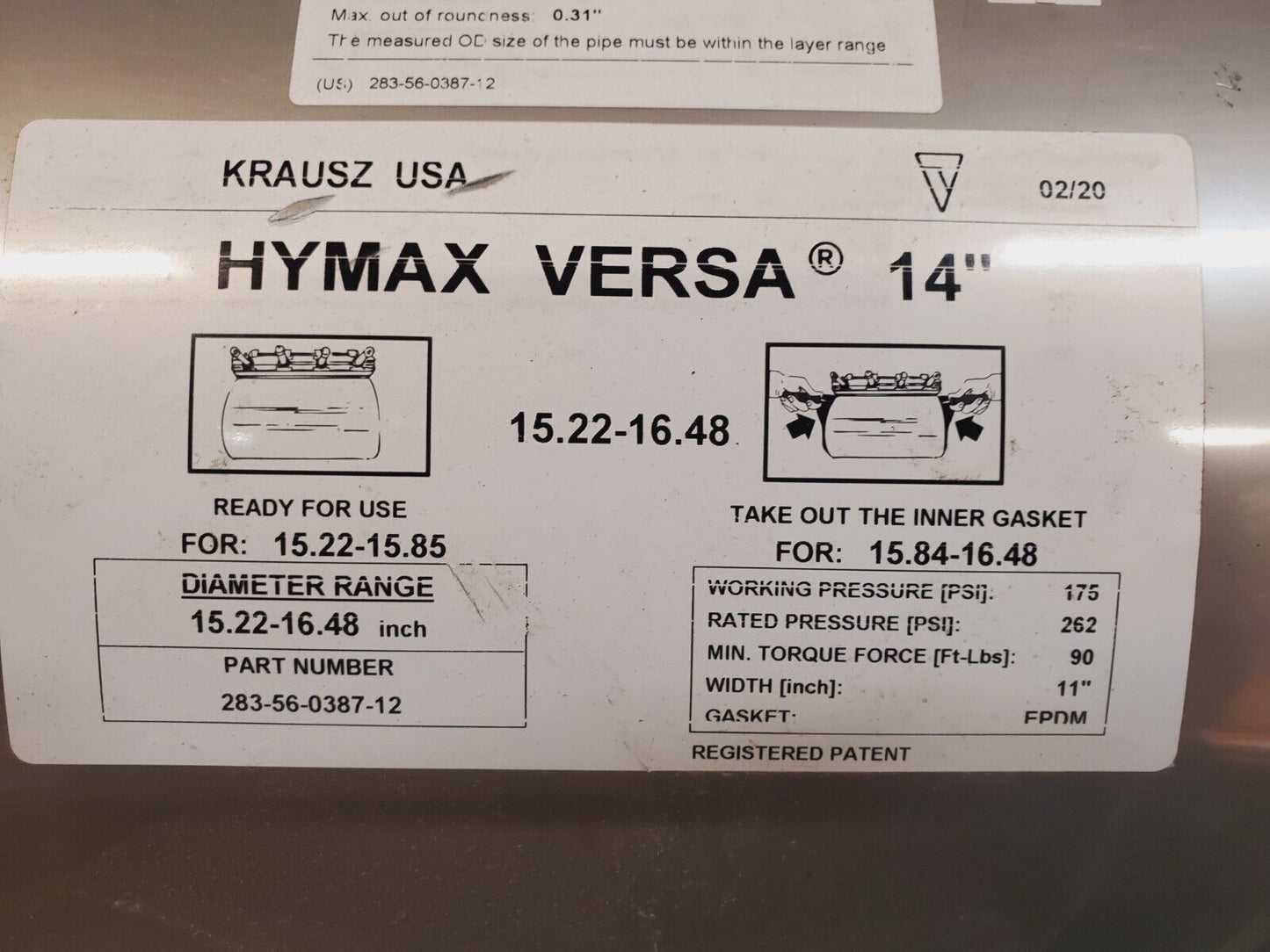 Krausz Hymax Versa Stainless Steel Coupling  14" 238-56-0387-12 | 15.22-16.48