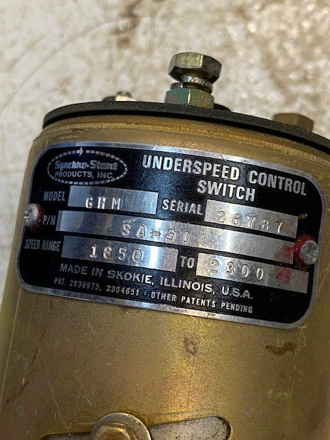 Synchro-Start Gas Turbine Engine Governor Overspeed Control Switch SA-504