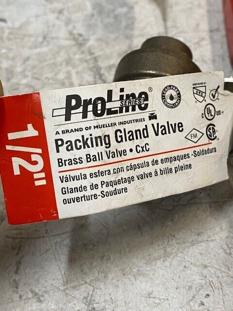 10 Qty of ProLine 1/2" Brass Packing Gland Ball Valve 107-843NL (10 Qty)