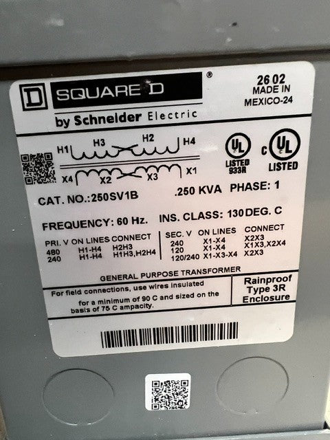 Schneider Electric Square D General Purpose Dry-Type Transformer 250SV1B
