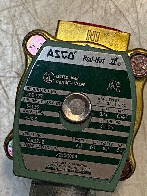 ASCO 8210G009 24/60AC 2-Way Brass 3/4 In Solenoid Valve Normally Closed