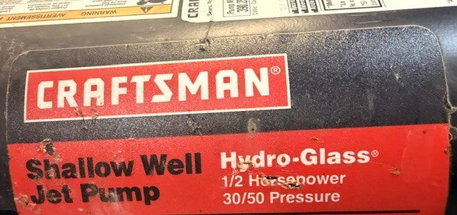 Craftsman Hydro-Glass Shallow Well Jet Pump S48D02A03 | 1/2 HP | 30/50 Pressure