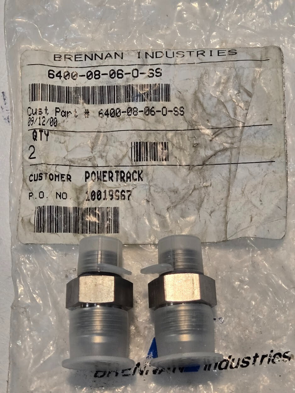 2 Quantity of Brennan Industries 6400-08-06-O-SS 3/8" Flare x 3/8" ORB Fittings