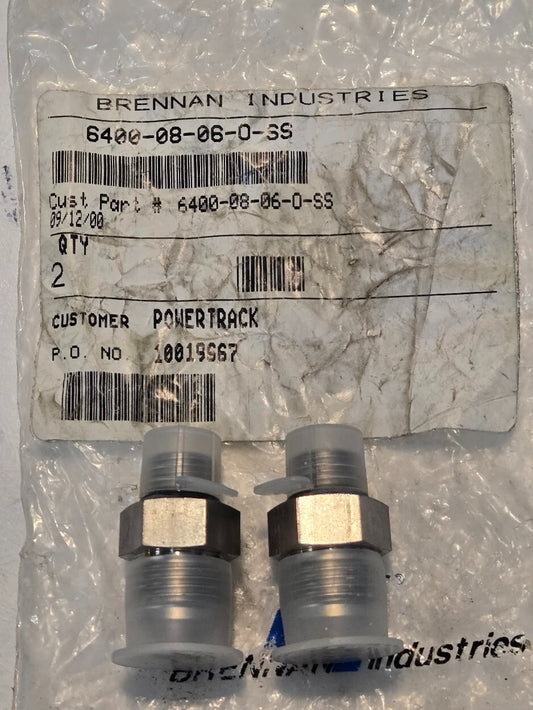 2 Quantity of Brennan Industries 6400-08-06-O-SS 3/8" Flare x 3/8" ORB Fittings