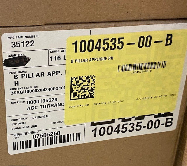 Tesla Model S Appliqué B Pillar Right Hand Side 1004535-00-B | 14941 | 35122