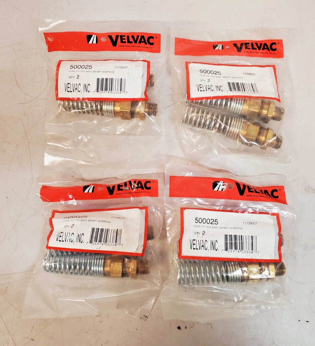 4 Packs of 2 units Velvac Hose Fittings Assy 3/8 MPT 500025 & 500019  (8 Qty)