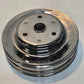 2 Quantity of Chrome Steel Long Water Pump 3 Groove Pulley for Chevy  (2 Qty)