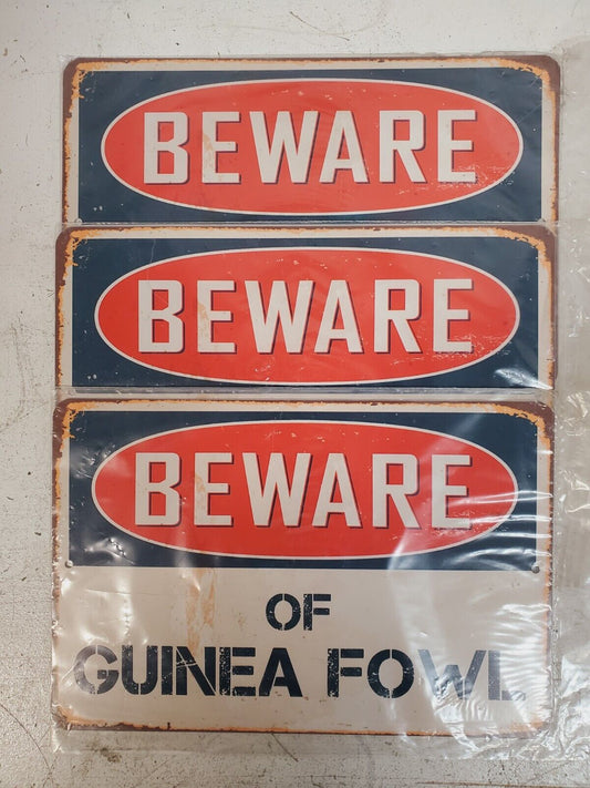 3 Qty Beware of Guinea Fowl Chic Rustic Retro Signs 8"x12" (3 Qty)