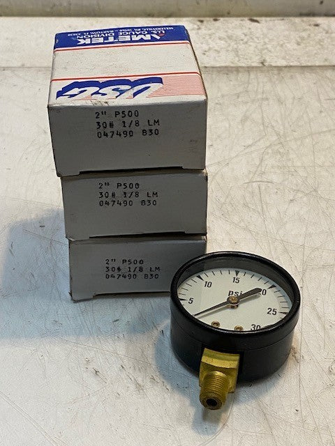 3 Quantity of Ametek 2" P500 30 1/8 LM 047490 B30 Pressure Gauges (3 Quantity)