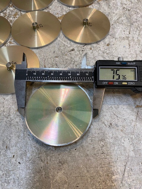 19 Quantity of Aluminum Spur Gears 3" Wide 3mm Thick 6mm Bore 190 Teeth (19 Qty)