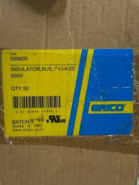 2 Boxes of 50 Qty of Erico 559600 Insulators 1"x1/4-20 600V (100 Qty Total)