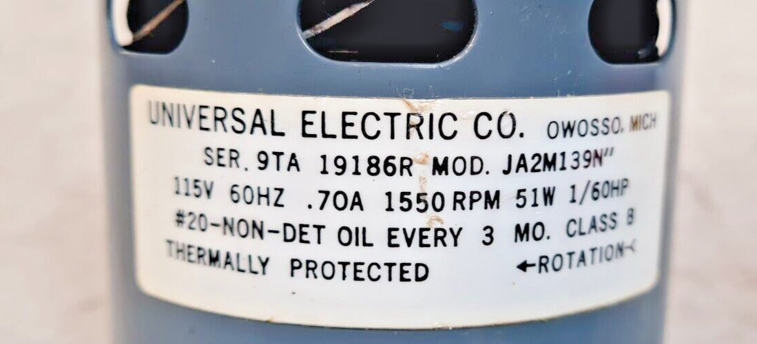 Universal Electric Co. Electric Motor JA2M139N" | 19186R | Ser 9TA | 115V 60Hz