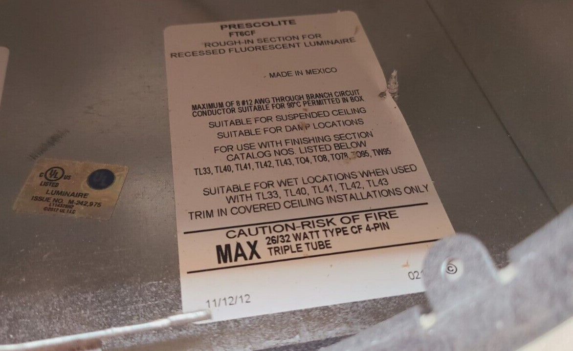 HUBBELL PRESCOLITE  Firetight 6"  120/277 V NON-IC Triple Tube FT6CF