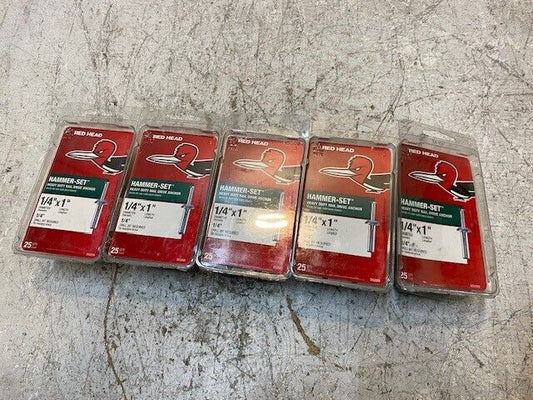 125 Quantity of Red Head Hammer-Set Nail Drive Anchors 1/4" x 1" (5 Boxes of 25)