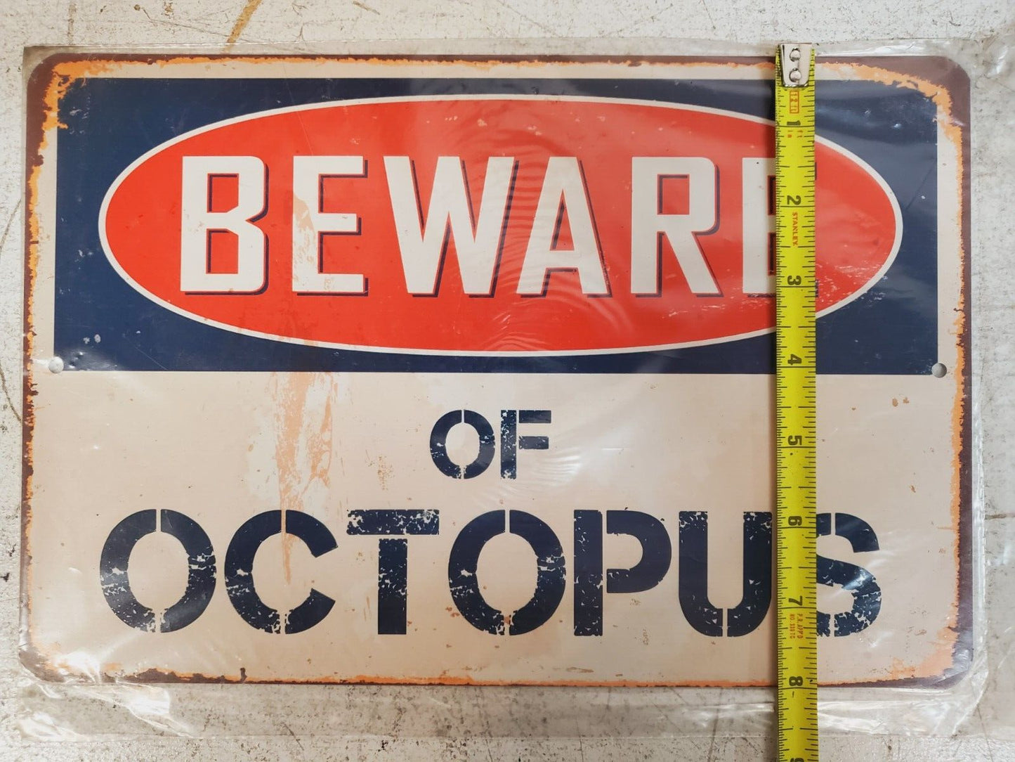 4 Qty  Beware of Octopus Chic Rustic Retro Signs 8"x12" (4 Qty)