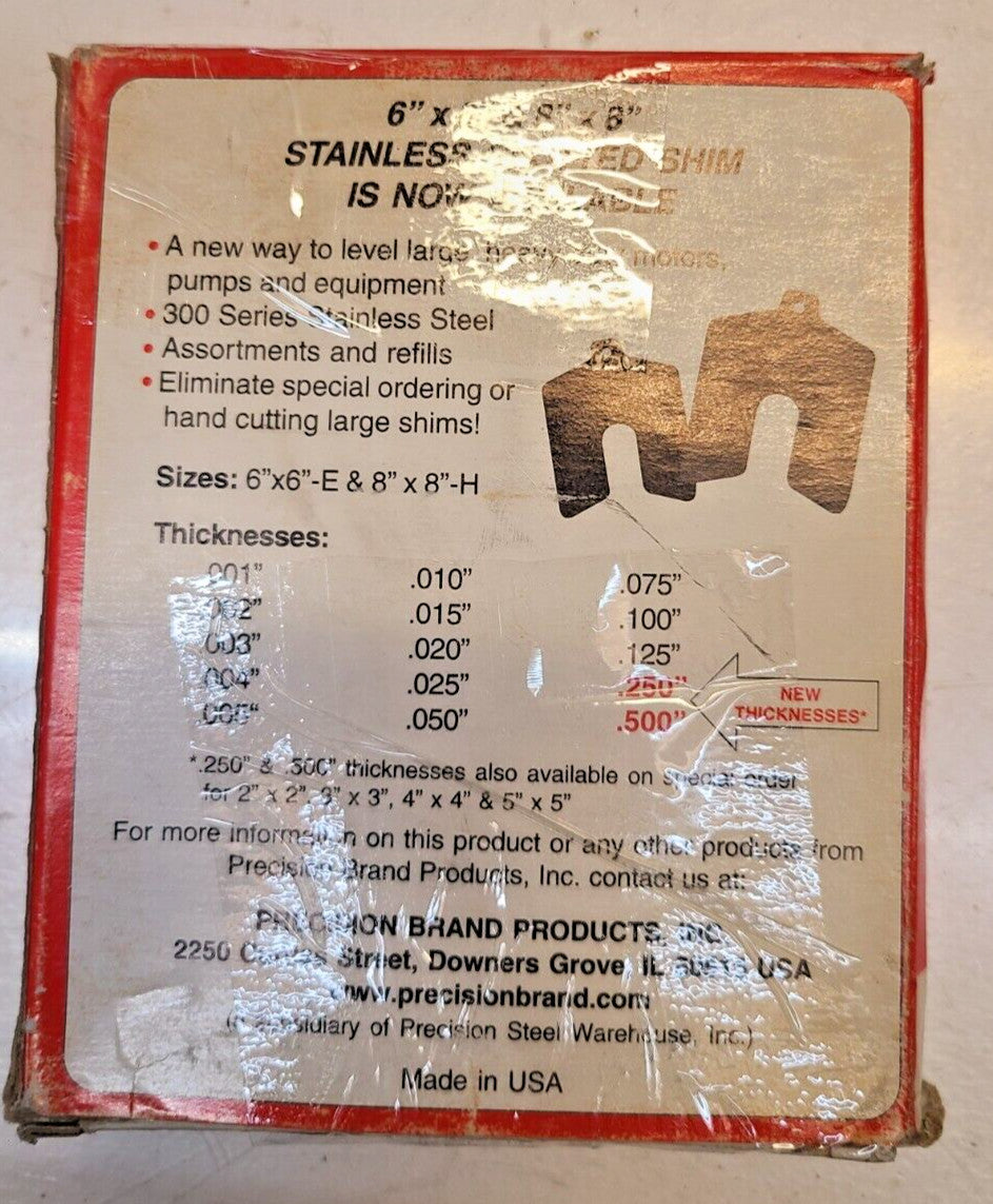 9 Qty of Precision Brand Stainless Slotted Shims 42450 | 3L835 | 4" x 4" (9 Qty)