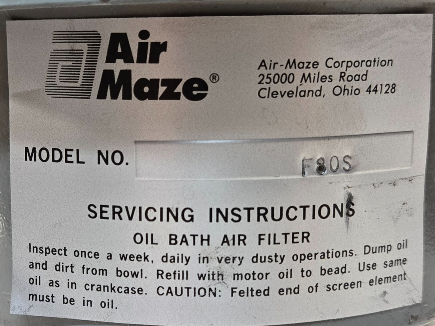 Air Maze F80S Oil Bath Air Filter 1" MPT | 5-1/2 in Outer Diameter 6-1/2 in Tall