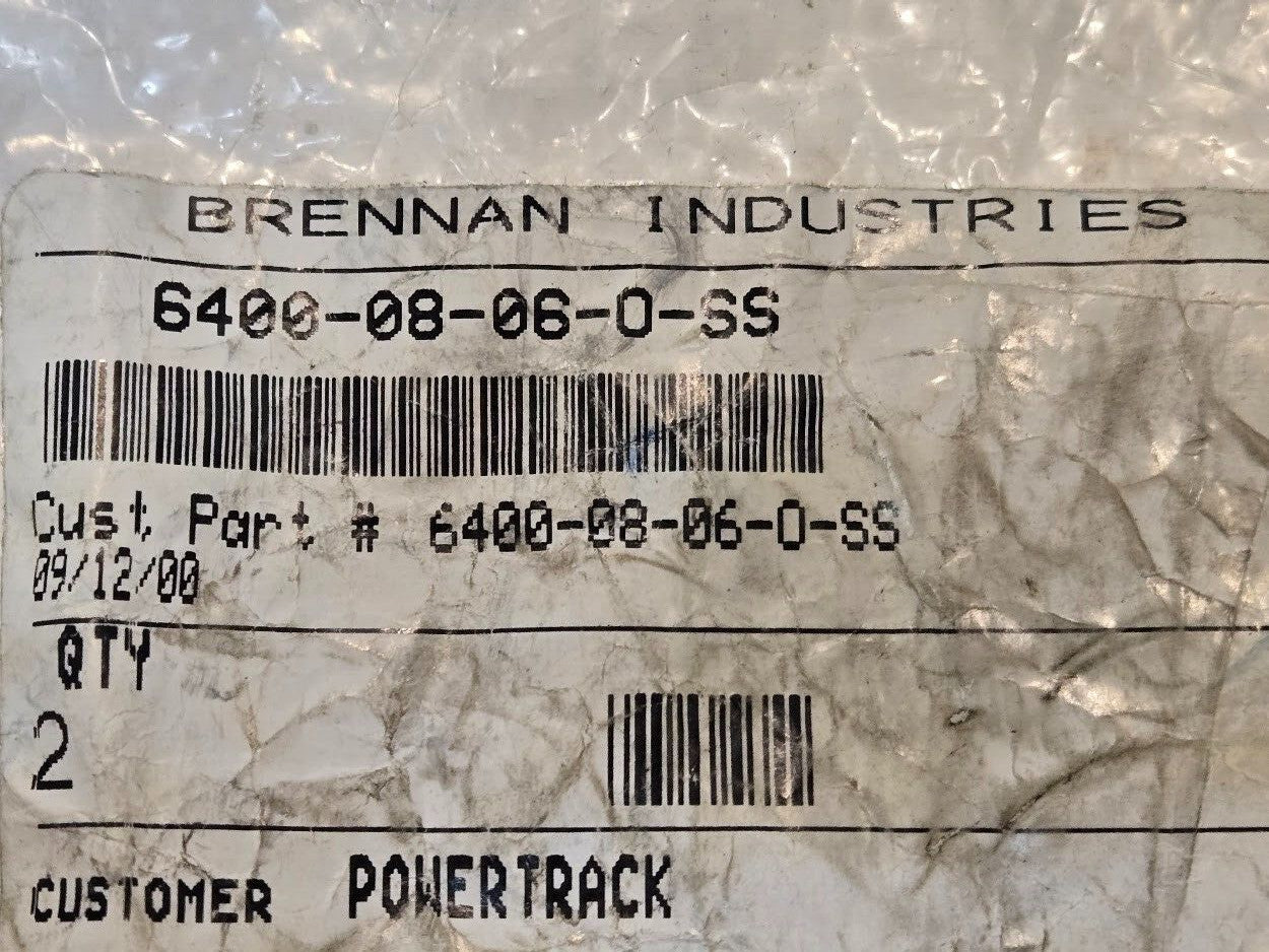 2 Quantity of Brennan Industries 6400-08-06-O-SS 3/8" Flare x 3/8" ORB Fittings