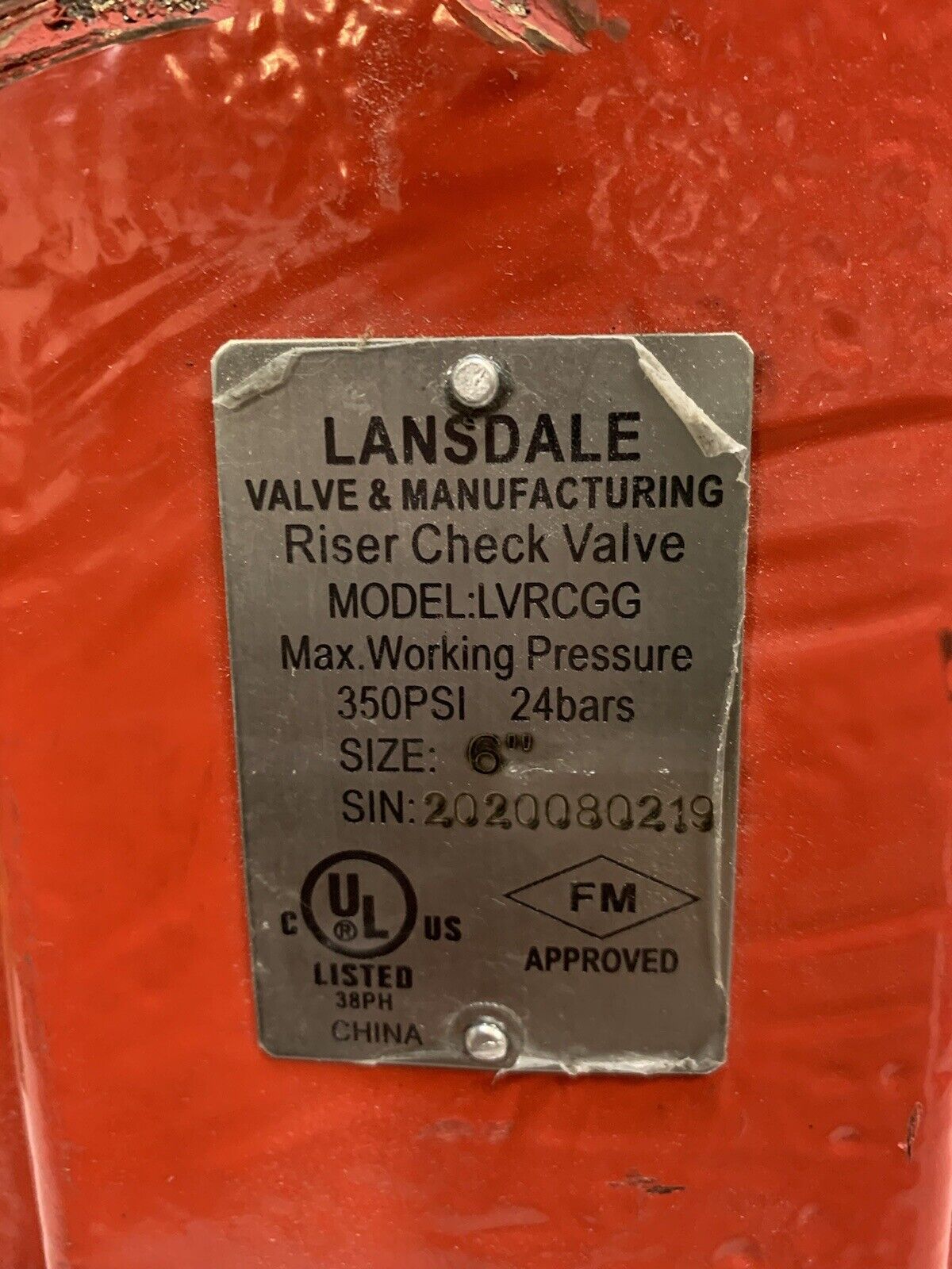 Lansdale LVRCGG 6” Grooved Riser Swing Check Valve 350 PSI 24 Bars 2020080219