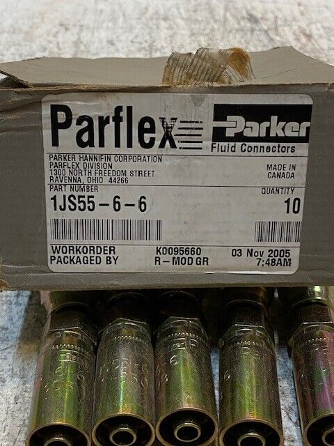 10 Quantity of Parker Parflex Fluid Connectors 1JS55-6-6 (10 Quantity)