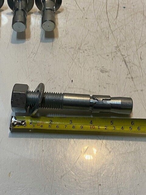 5 Quantity of Steel Anchor Bolts 6" Long 33mm Hex Nut 22mm Thread (6 Quantity)
