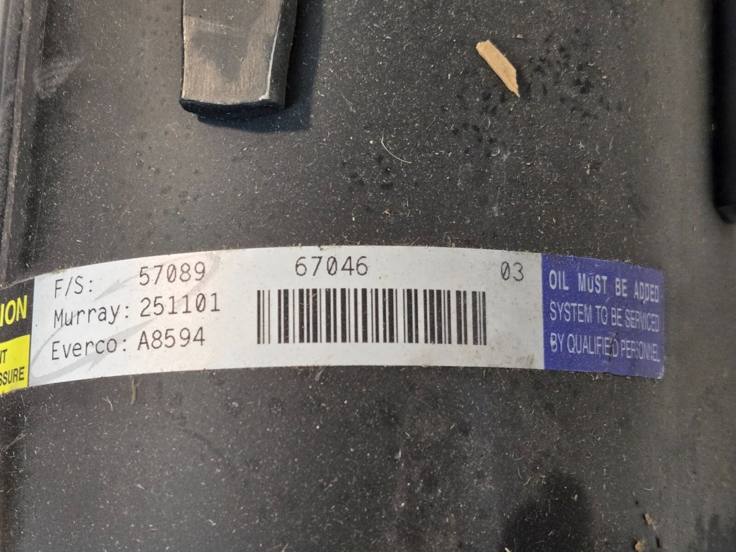 A/C Compressor 6555302 for Murray 251101 for Everco A8594 | F/S 57089 67046 03