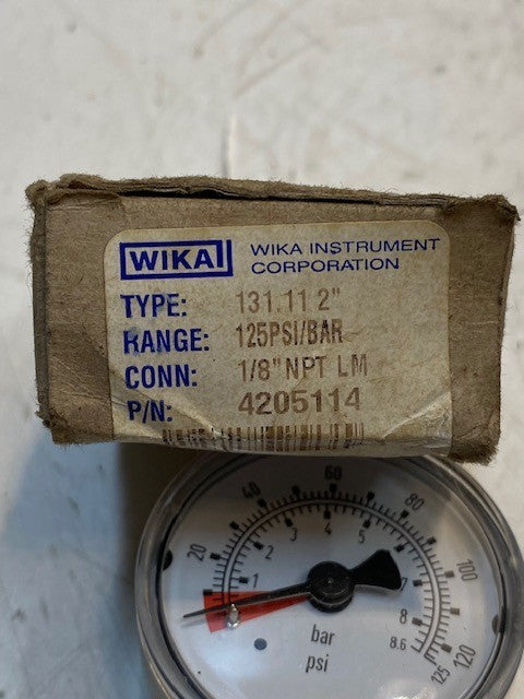 Wika 4205114 Pressure Gauge 131.11 2" 125 PSI/Bar 1/8" NPT LM