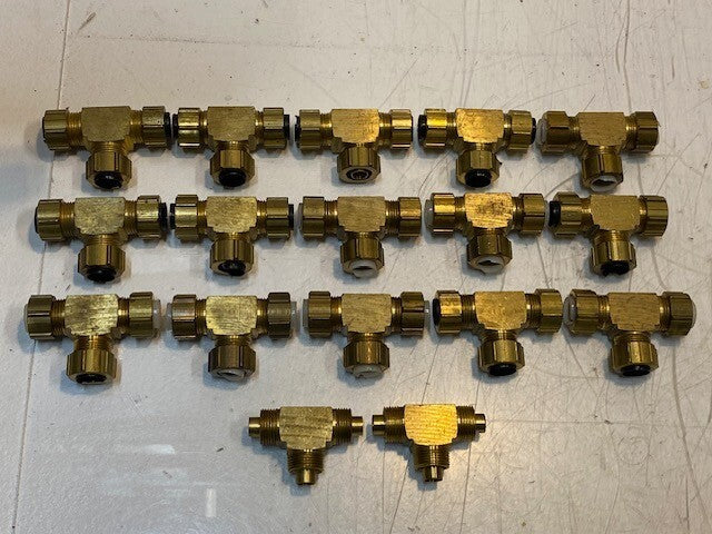 17 Quantity of Brass Compression Tee Pipe Fitting 17mm Thread 8mm ID (17 Qty)