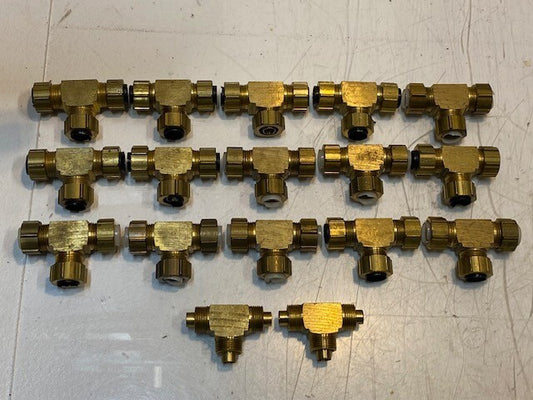 17 Quantity of Brass Compression Tee Pipe Fitting 17mm Thread 8mm ID (17 Qty)