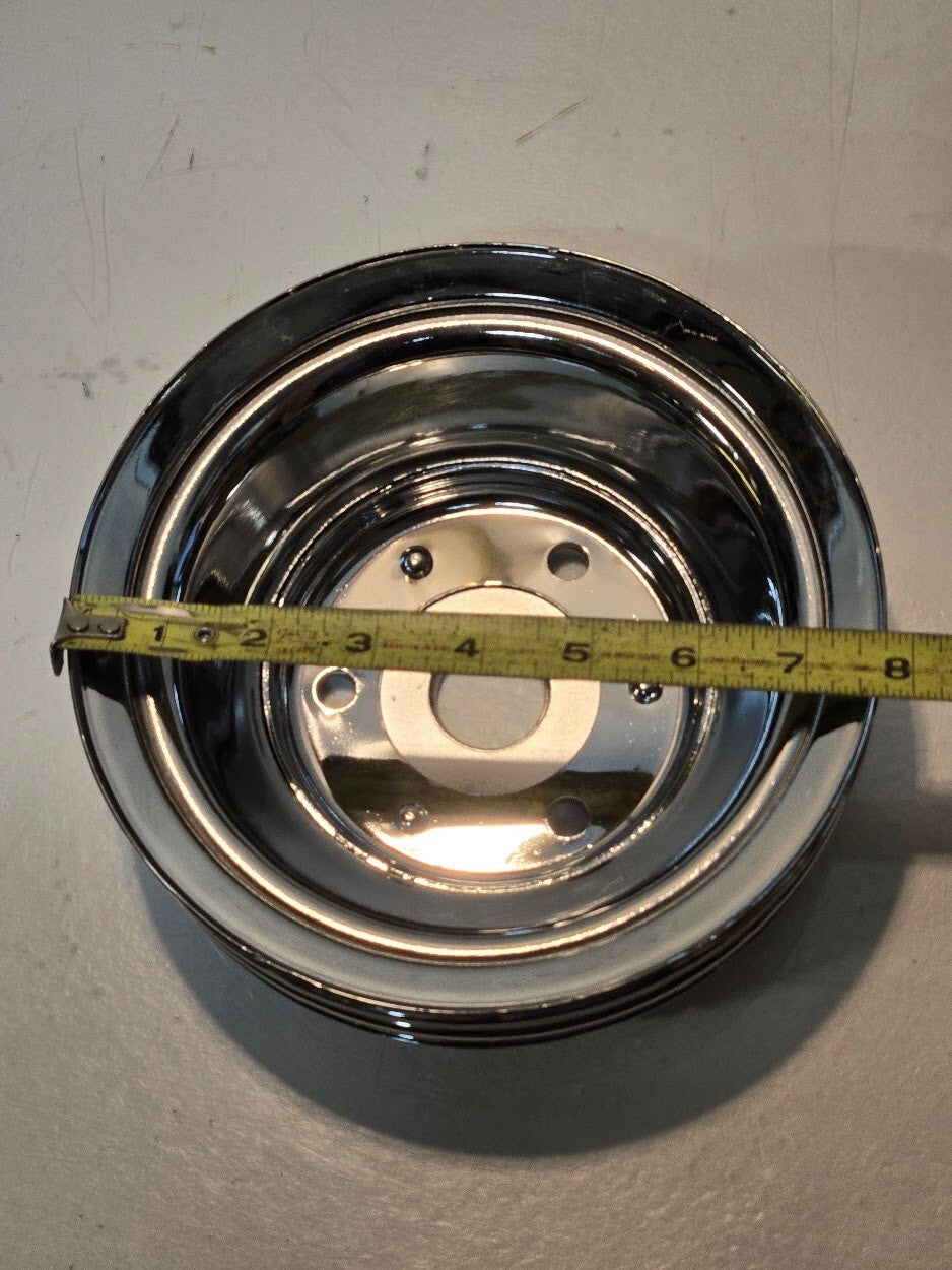 2 Quantity of Chrome Steel Long Water Pump 3 Groove Pulley for Chevy  (2 Qty)