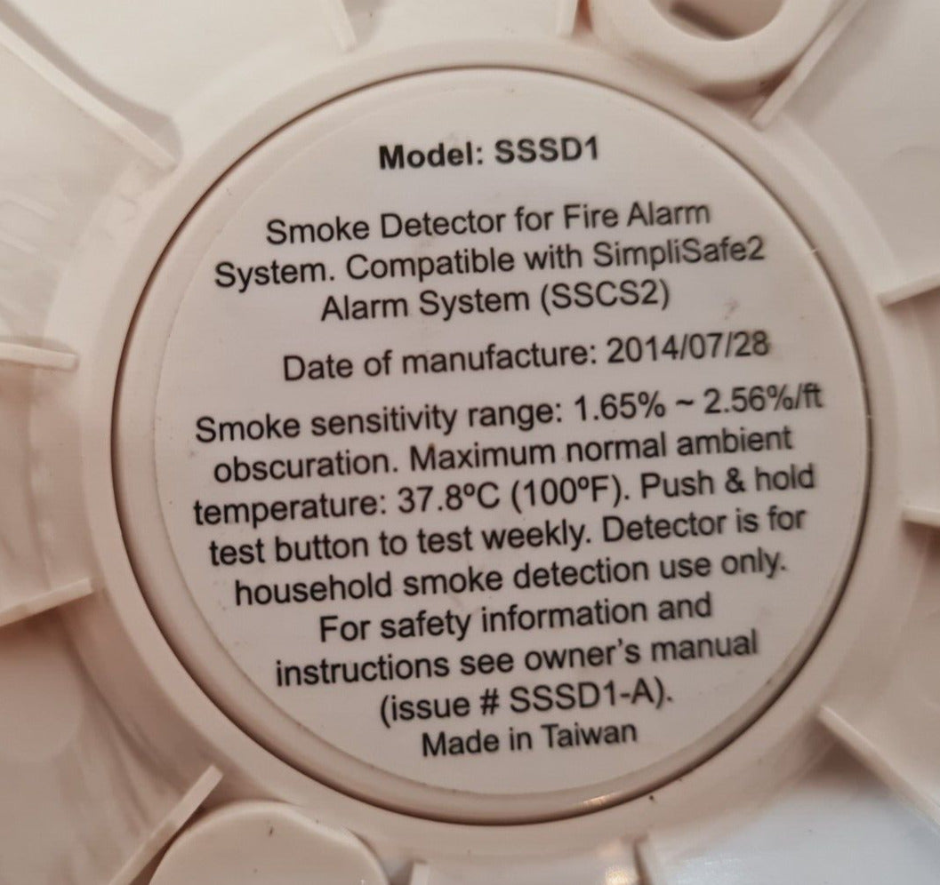 SimpliSafe SSSD1 Smoke detector Sensor 14KAS | Model SSSD1