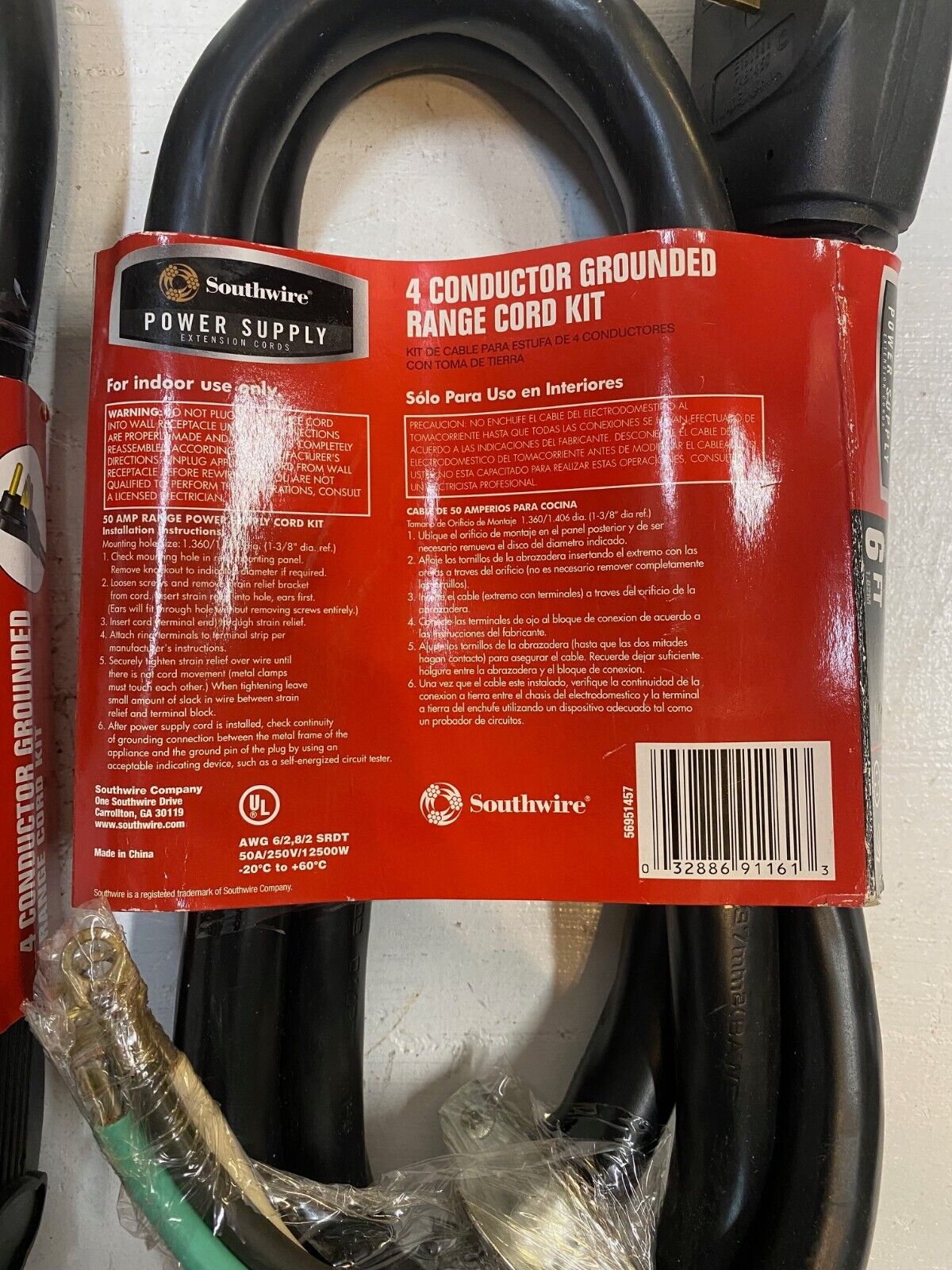 2 Qty Southwire 4 Conductor Grounded Range Cord Kits 6/2 & 8/2, 6 Ft (2 Qty)